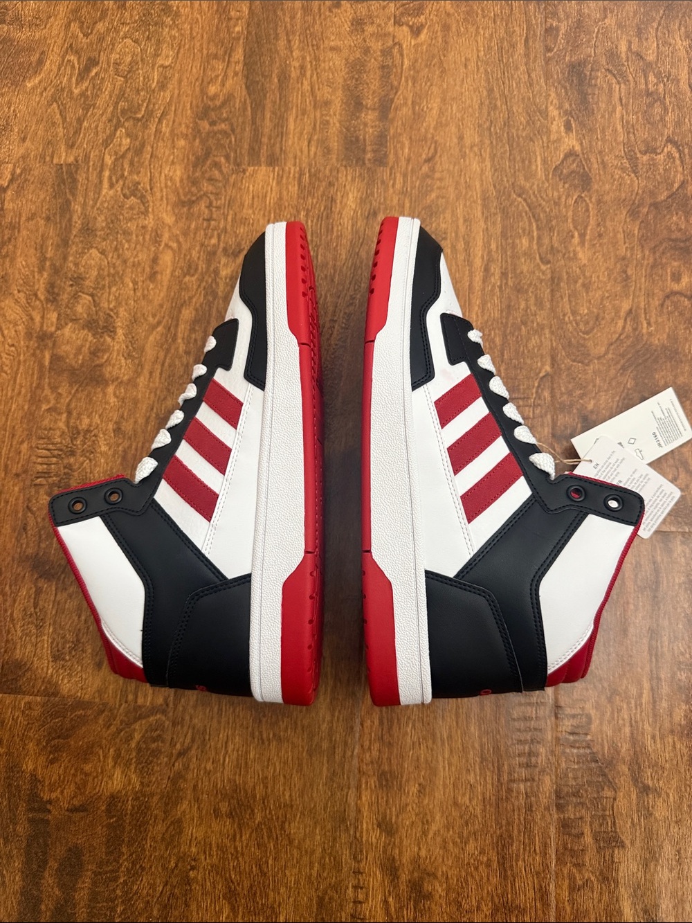 adidas High-Top Sneakers in White, Red & Black - Picture 9 of 14